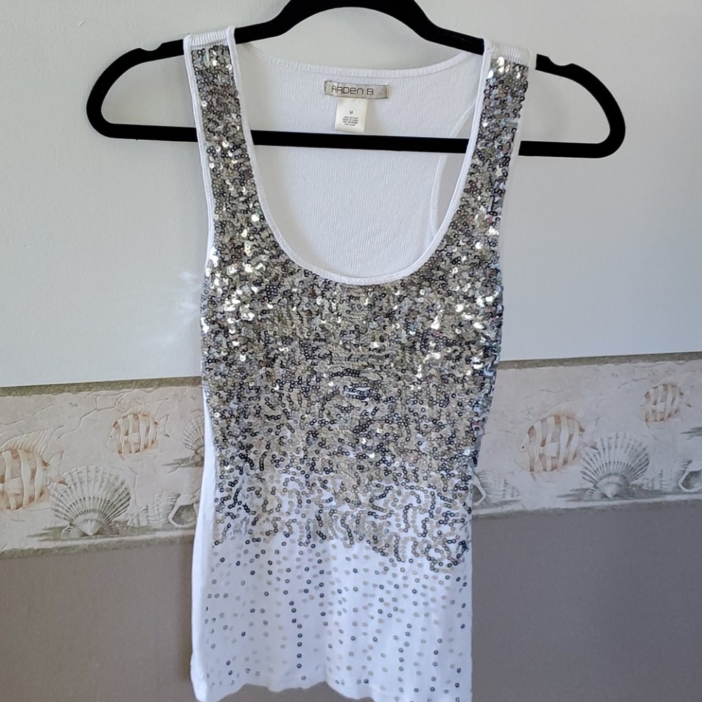 Heavily sequined ribbed tank